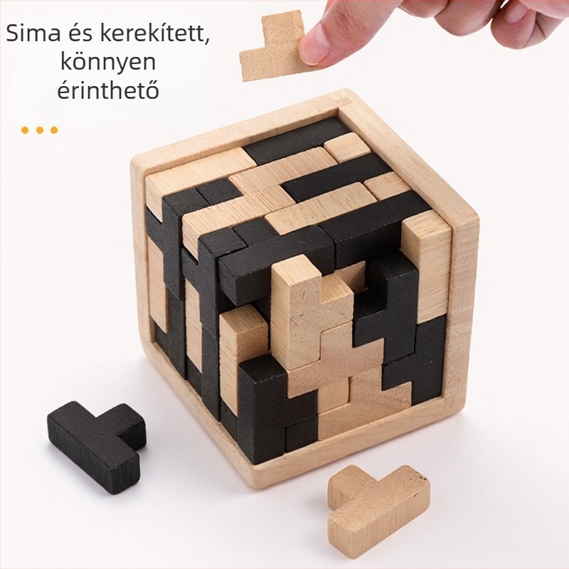 Fából készült Kongming lock puzzle – Zhisuo márka, Tetris blokkok, érzelmi tréning és kognitív fejlesztés, Zhejiang eredetű