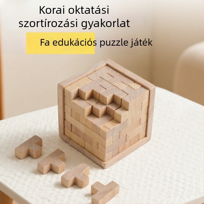 Fából készült Kongming lock puzzle – Zhisuo márka, Tetris blokkok, érzelmi tréning és kognitív fejlesztés, Zhejiang eredetű