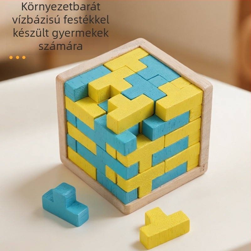 Fából készült Kongming lock puzzle – Zhisuo márka, Tetris blokkok, érzelmi tréning és kognitív fejlesztés, Zhejiang eredetű