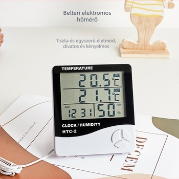 HTC-2 Nagy kijelzős digitális hőmérő és higrométer beltéri/kültéri használatra – kettős hőmérséklet- és páratartalom-mérés