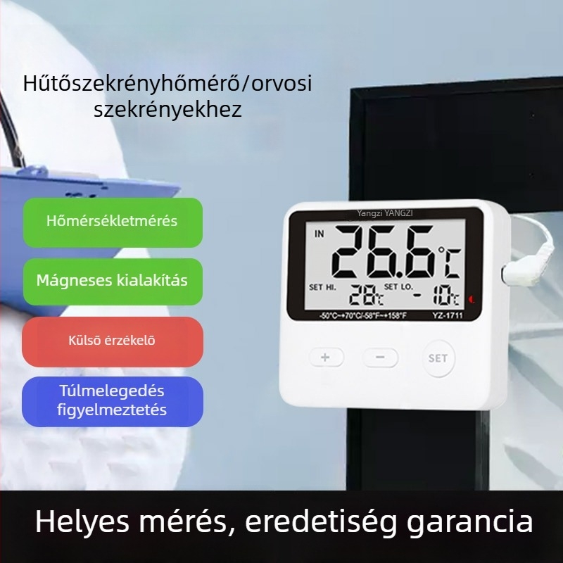 Digitális hűtőhőmérő beépített érzékelővel, orvosi hűtésre és minták megőrzésére