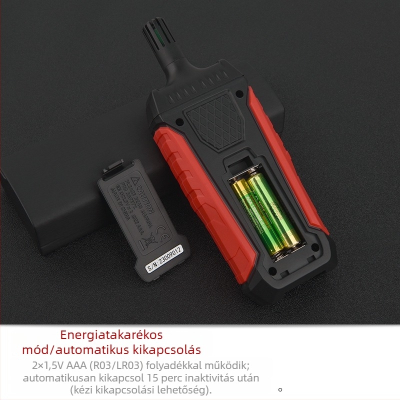 TA620A kézi higrométer beltéri hőmérséklet- és nedvességméréshez – ipari szintű precizitás; tartomány -20–60 °C; hőmérséklet és nedvesség hibája ±1,5%; felbontás 0,01; működtetés 2×AAA elemről