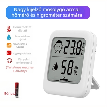Digitális hőmérséklet- és páratartalom-mérő, F21 modell, -9,9–50 °C hőmérséklet-tartomány, 10–99% páratartalom, páratartalom pontossága ±5%, AAA elemről működik