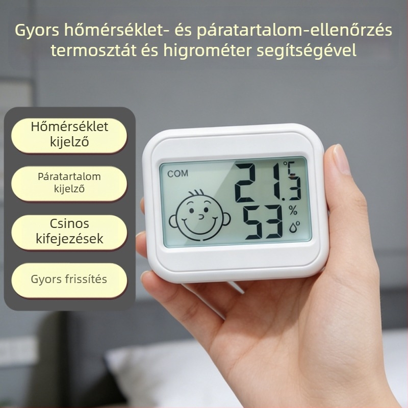 Szobai hőmérő digitális higrométerrel, 0,1°C felbontással, belső hőmérséklet és páratartalom mérése