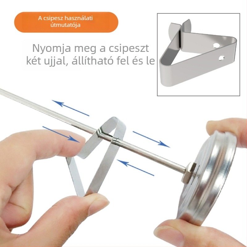 Ételhőmérő, rozsdamentes acél, dial-típusú, edényhez rögzíthető klipszel, éttermi és otthoni felhasználásra