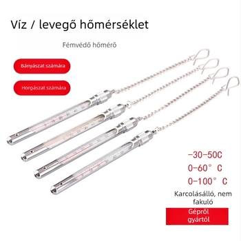 Üveg hőmérő bányászati és akvakultúrás felhasználásra, rozsdamentes acél ház réz hüvelyével, nagy pontosságú