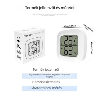 Mini elektronikus hőmérő és higrométer otthoni használatra, nagy pontosságú hőmérséklet- és páratartalom-mérő, mágnessel és kétoldalas ragasztószalaggal