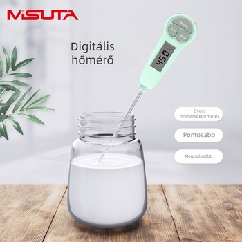 MISUTA digitális ételhőmérő 304-es rozsdamentes acélból készült sondoval, víz és olaj hőmérsékletét méri