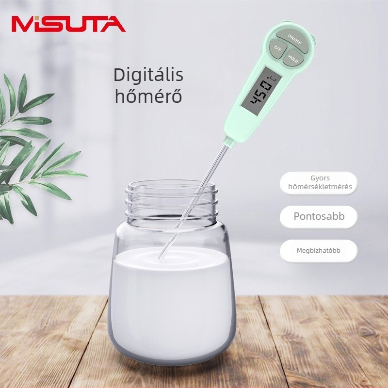 MISUTA digitális ételhőmérő 304-es rozsdamentes acélból készült sondoval, víz és olaj hőmérsékletét méri
