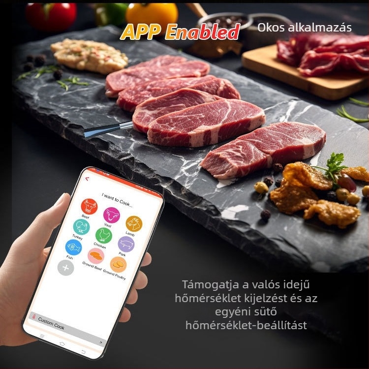 DT-131 Bluetooth vízálló élelmiszer-hőmérő alkalmazással, vezeték nélküli szenzor, 0,1°C felbontás