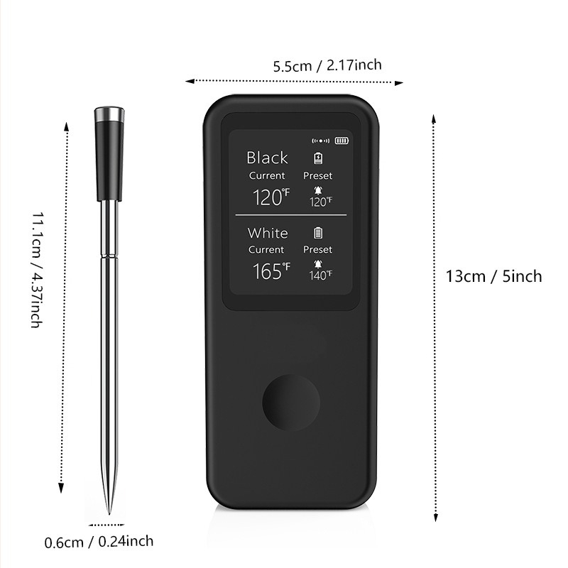Bluetooth élelmiszertermometer, 2 mérőszondával, IP67 vízálló, 1°C felbontás