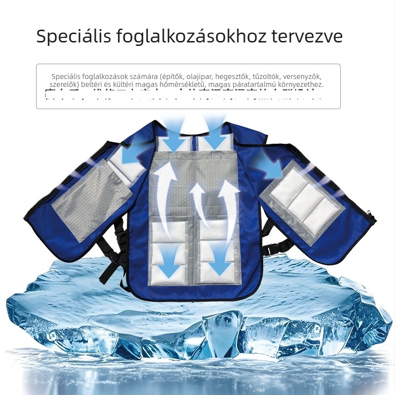 PCM hűtőmellény jégbetéttel, vászon és poliészter anyagból, 1000 g tömeg, testreszabható a hőguta megelőzésére és hűtésre