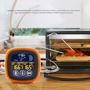 Kétcsatornás intelligens élelmiszerhőmérő, sütő/grill időzítő, 1°C felbontás