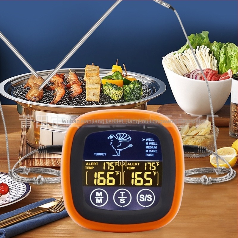 Kétcsatornás intelligens élelmiszerhőmérő, sütő/grill időzítő, 1°C felbontás