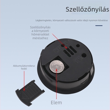 Tuojie kerek digitális hüllő-termometér és páratartalom-mérő akril tokban, kapcsolható kijelzővel, AG13 elemről működik