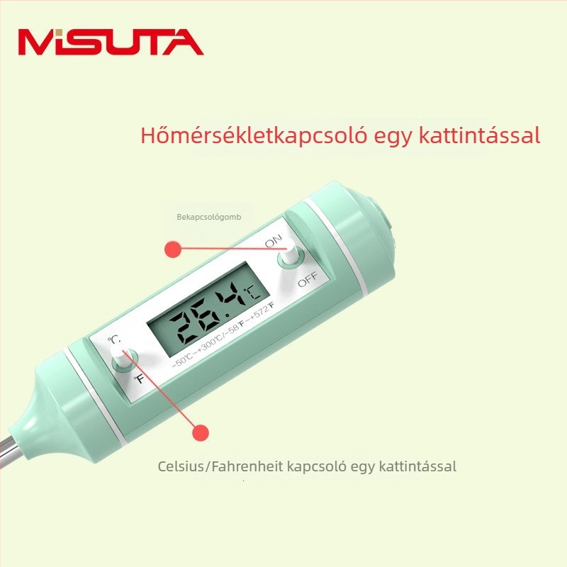 Csecsemő élelmiszerhőmérő 304 rozsdamentes szondával – fürdővíz, tejpor, sütés és konyhai olaj hőmérsékletének mérésére