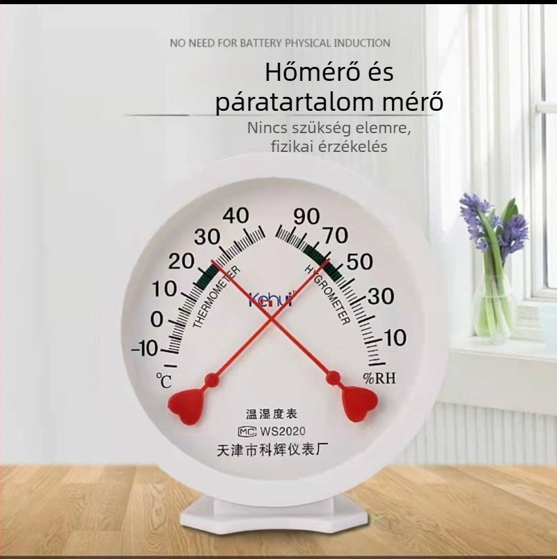 WS2020 mutatós higrométer – hőmérséklet -10…40°C, páratartalom pontossága 1% RH, akkumulátor nélküli