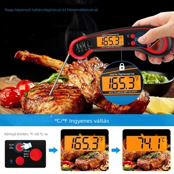 Összecsukható vízálló digitális konyhai hőmérő, sütőhőmérő -50°C-tól 300°C-ig