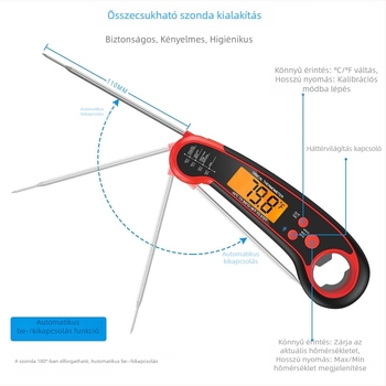 Összecsukható vízálló digitális konyhai hőmérő, sütőhőmérő -50°C-tól 300°C-ig