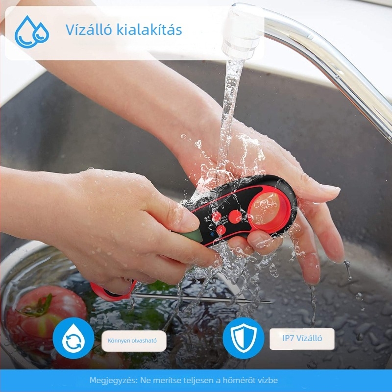 Összecsukható vízálló digitális konyhai hőmérő, sütőhőmérő -50°C-tól 300°C-ig