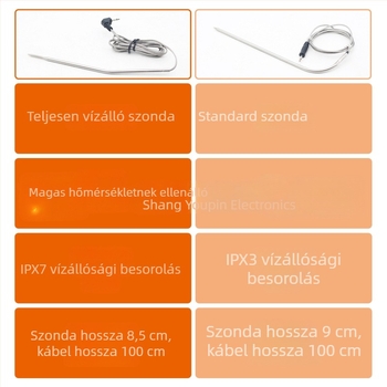BBQ és konyhai élelmiszer-termométer érintéses színes kijelzővel és időzítővel, vízálló, -20°C-tól 300°C-ig, pontoság ±1°C