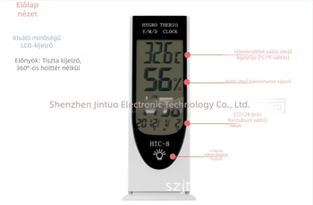 HTC-8 háttérvilágítással rendelkező elektronikus hőmérséklet- és páratartalom-mérő, 0–50°C hőmérséklet-tartomány, 10–99% RH páratartomány, felbontás 0.1°C