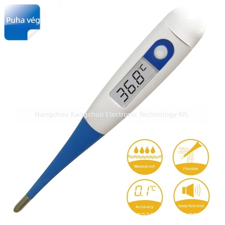 HS-28 Digitális elektronikus hőmérő otthoni használatra — mérés a szájon át, hónaljon és végbélen; 32–42°C tartomány; ±0.1°C pontoság; 1.5V elem