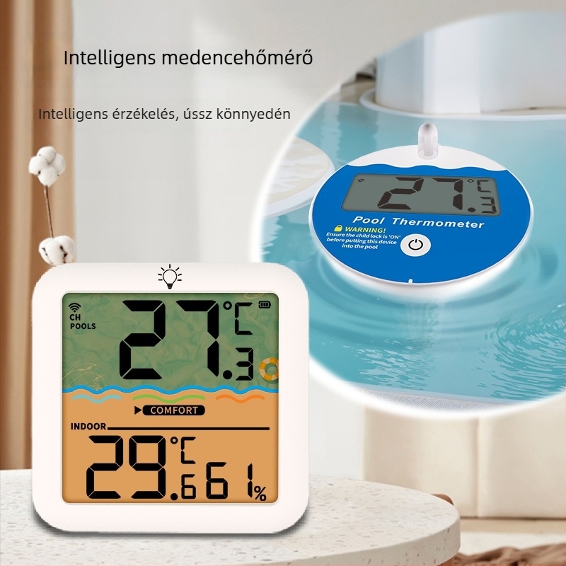 Vezeték nélküli úszómedence hőmérő digitális hőmérséklet- és páratartalom kijelzővel — Ts, hőmérsékleti felbontás 1°C, 50 darabos csomag