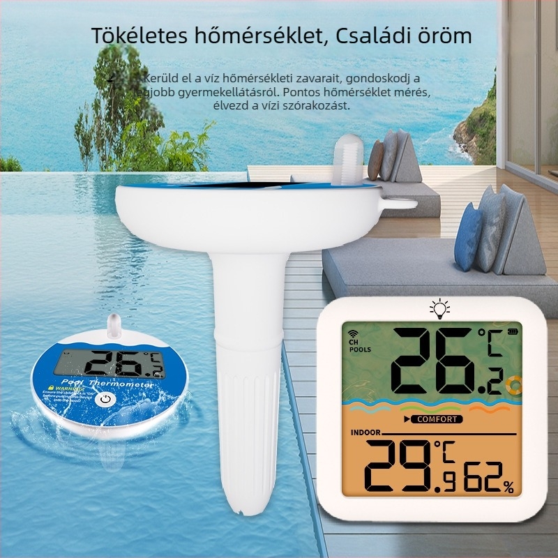 Vezeték nélküli úszómedence hőmérő digitális hőmérséklet- és páratartalom kijelzővel — Ts, hőmérsékleti felbontás 1°C, 50 darabos csomag