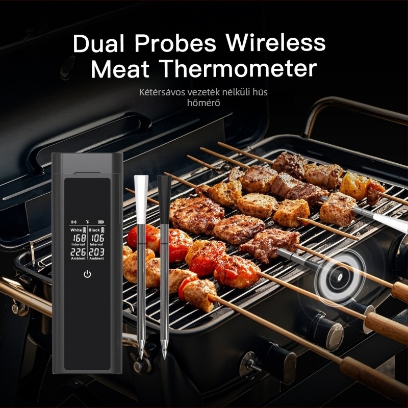 Bluetoothos vezeték nélküli hús hőmérő BBQ-hoz és konyhához – 0.1°C felbontás; szonda -10°C-tól 100°C-ig; kerámia vég -10°C-tól 300°C-ig