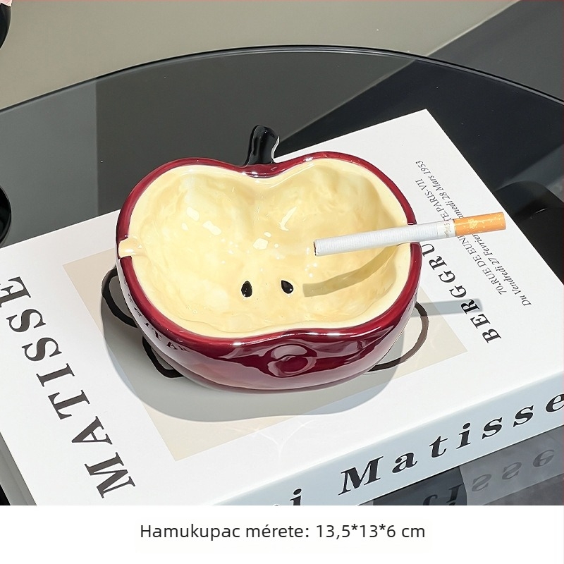 Alma alakú porcelán hamutartó fedővel, aranyos, egyszerű stílus