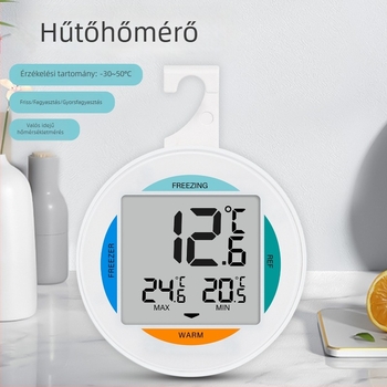 Hűtőszekrény hőmérő LCD kijelzővel, magas pontosságú beltéri hőmérő kampóval és mágneses rögzítéssel