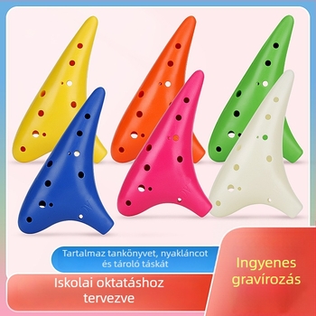 Ocarina gyantából, 12 lukú, C hangnem, kezdőknek, esésálló, ingyenes gravírozás