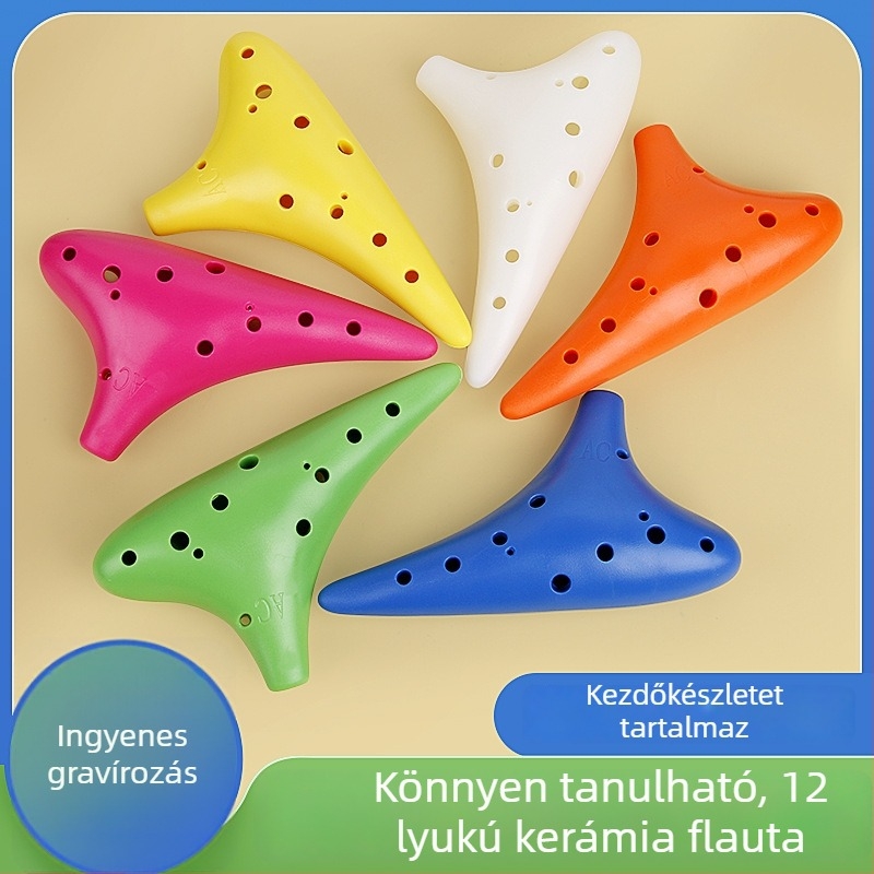 Ocarina gyantából, 12 lukú, C hangnem, kezdőknek, esésálló, ingyenes gravírozás