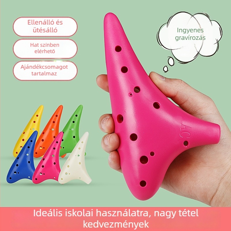 Ocarina gyantából, 12 lukú, C hangnem, kezdőknek, esésálló, ingyenes gravírozás
