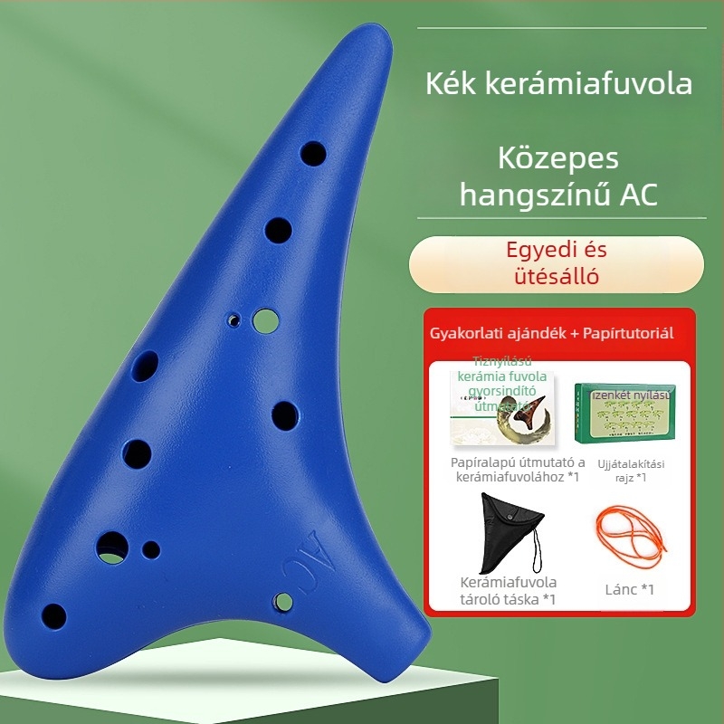 Ocarina gyantából, 12 lukú, C hangnem, kezdőknek, esésálló, ingyenes gravírozás
