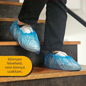 Egyszer használatos cipővédők műanyagból, beltéri használatra, univerzális illeszkedés, egyszínű, vastagság 2 réteg