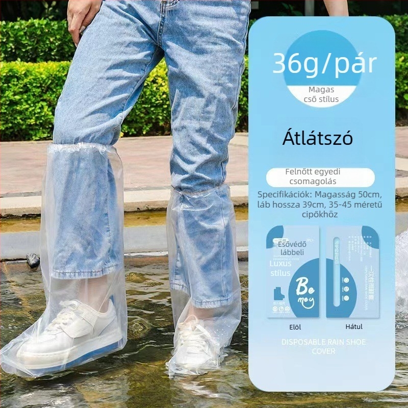 Egyszer használatos cipővédők átlátszó gumiszalaggal, hosszú csővel, vízálló és porálló, biológiailag lebomló