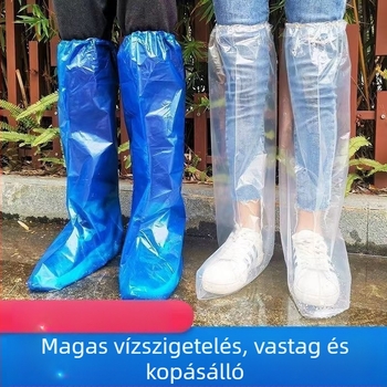 Egyszer használatos cipővédő, vastított vízálló, hosszított hosszúságú, beltéri és kültéri használatra, átlátszó PE, csúszásmentes, kopásálló