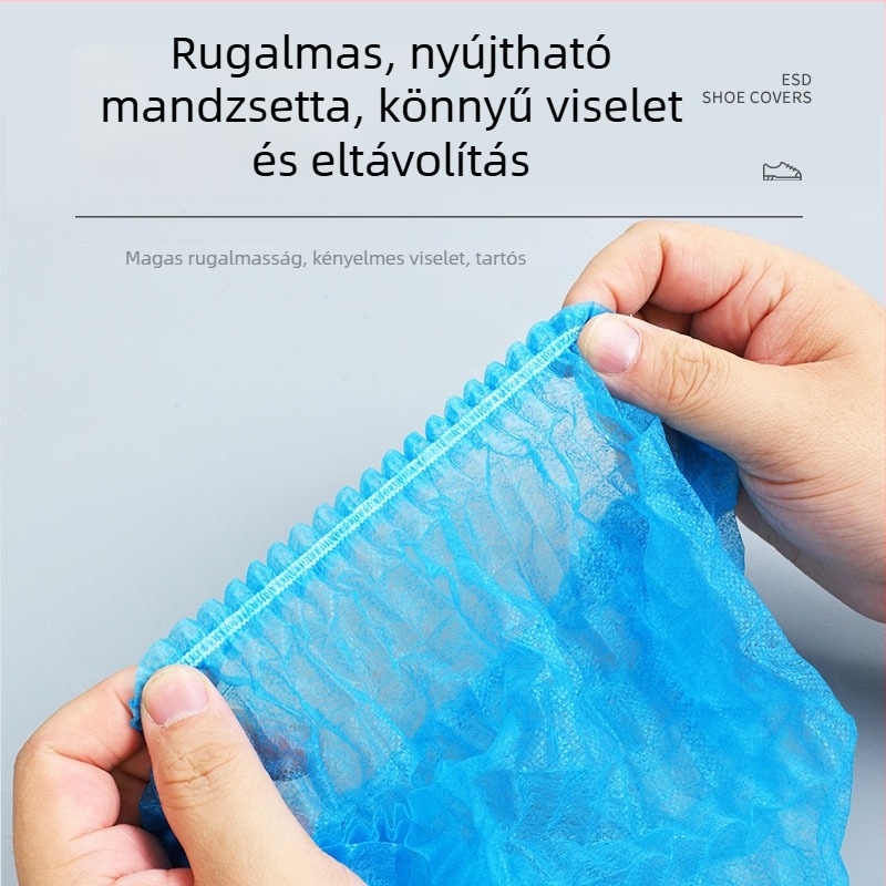Egyszer használatos beltéri cipővédő, nem szövött textilből, vastagított, kopásálló, csúszásmentes, porvédett