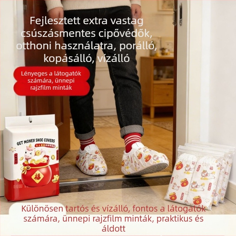 Egyszer használatos, nem szőtt anyagból készült cipővédő, csúszásmentes, extra vastag, gyermekek számára, szerencsés mintával