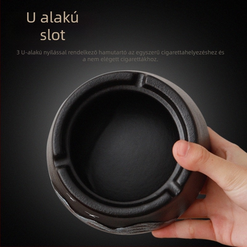 Kerámiából készült hamutál szélálló fedéllel, minimalistikus design, tároló funkció, testreszabható logó, otthonra és irodába