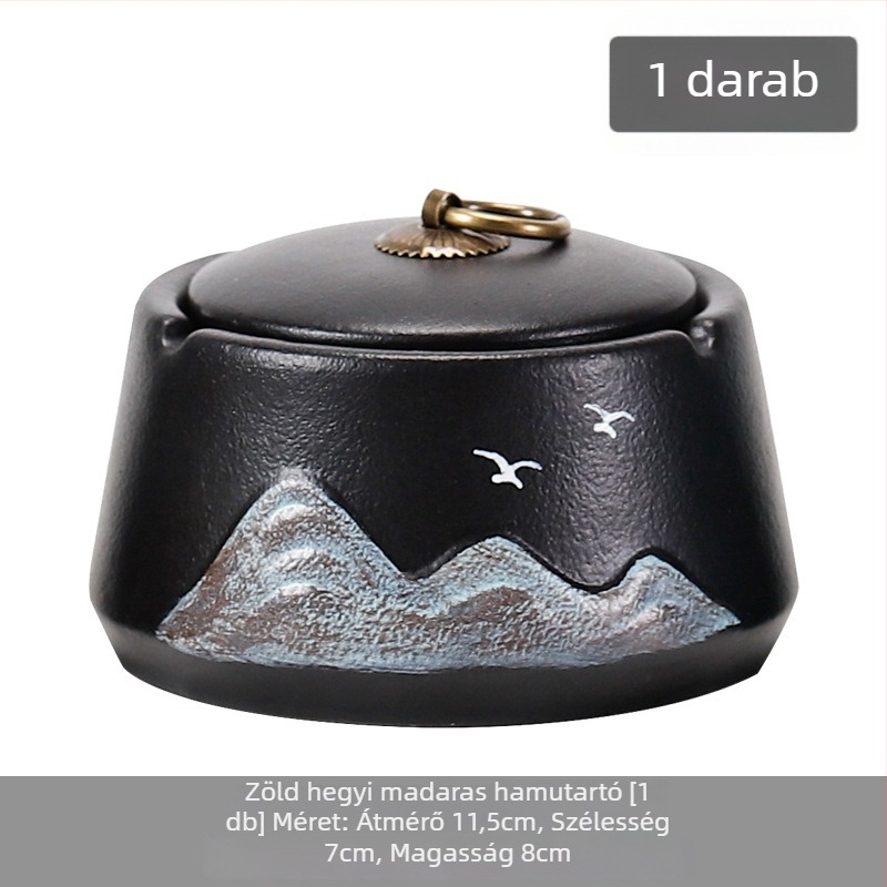 Kerámiából készült hamutál szélálló fedéllel, minimalistikus design, tároló funkció, testreszabható logó, otthonra és irodába