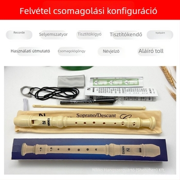 NIKKO rekorder nyolc lyukú, német–brit modell, gyerekek és kezdők számára — tartozékok: hordtáska, tisztító rud, tisztító kendő, nyakpánt, használati utasítás