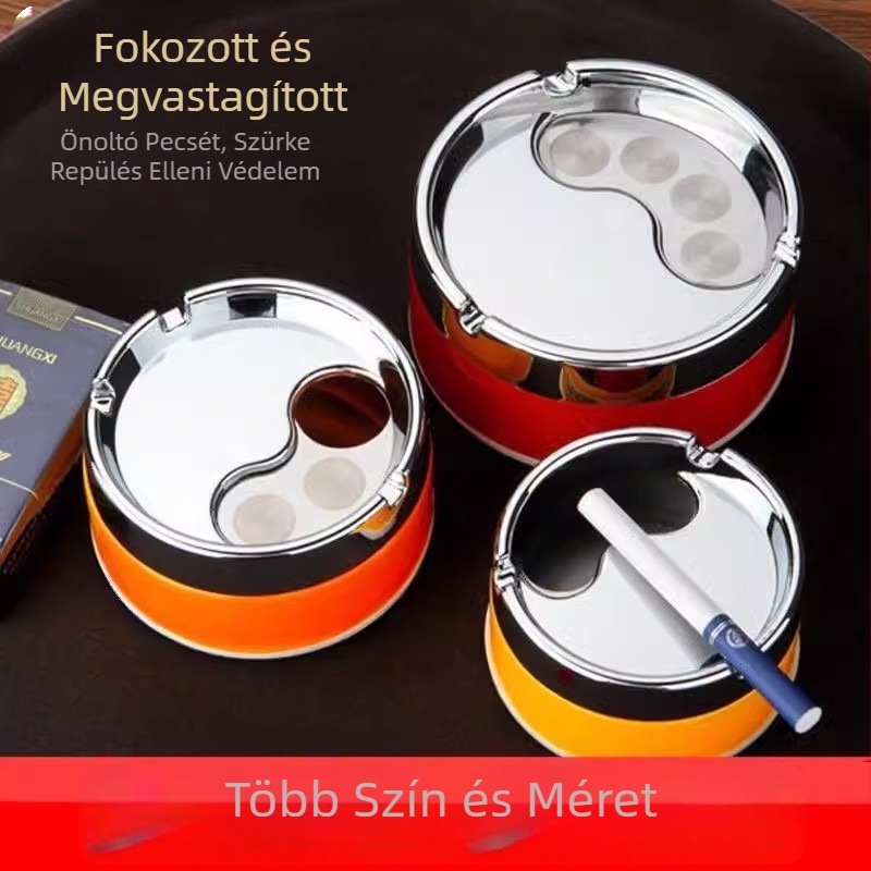 Nagy rozsdamentes acél hamutál fedővel, esésálló, otthoni nappaliba, stílusos és kreatív