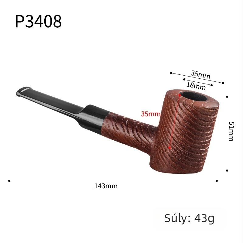 Bahu fából készült pipa, Pipe smoker márka, P3408, Kínában készült, újrahasználható