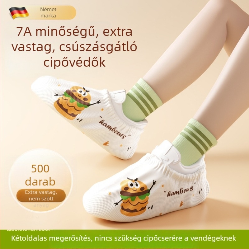 Két rétegű vastagított egyszer használatos cipővédő, csúszásmentes, kopásálló, nem szövött anyagból, beltéri használatra, otthon, vendégek és gyerekek számára