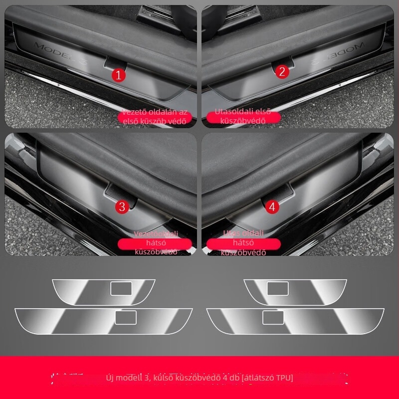 Tesla Model 3 TPU középső oszlop védőfilm – karcolásmentes védelem a központi kezelőpanelhez, a kormánygombokhoz, az ajtó gombhoz és az ablakemelő panelhez