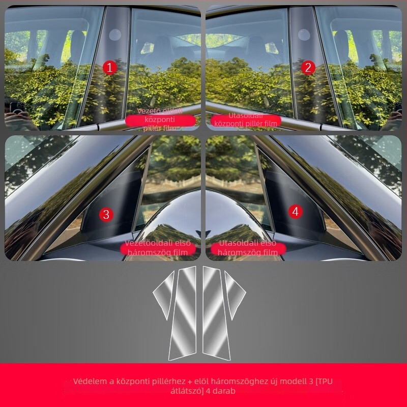 Tesla Model 3 TPU középső oszlop védőfilm – karcolásmentes védelem a központi kezelőpanelhez, a kormánygombokhoz, az ajtó gombhoz és az ablakemelő panelhez