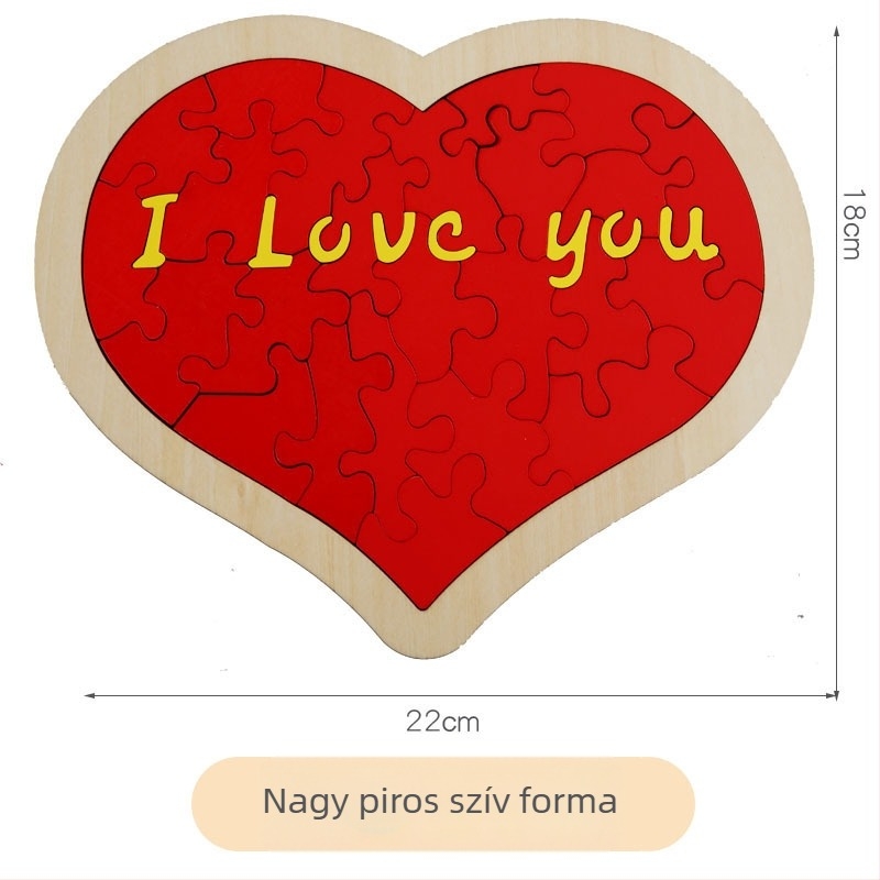 Fából készült szív alakú puzzle gyerekeknek, sík puzzle, 4–6 éveseknek, OEM logó testreszabás, licencelt magáncímke